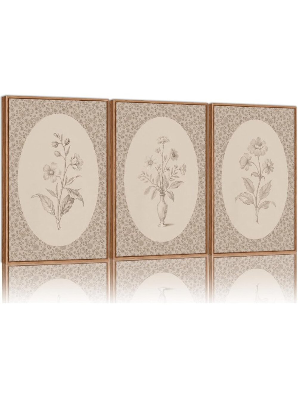 Vintage Floral Triptych Canvas Wall Art - Rustic Botanical Decor for Home 16"x24